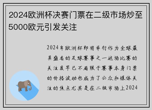 2024欧洲杯决赛门票在二级市场炒至5000欧元引发关注