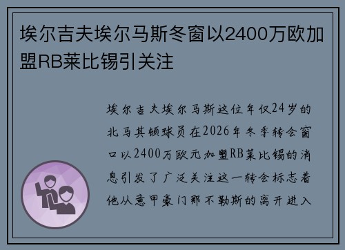 埃尔吉夫埃尔马斯冬窗以2400万欧加盟RB莱比锡引关注